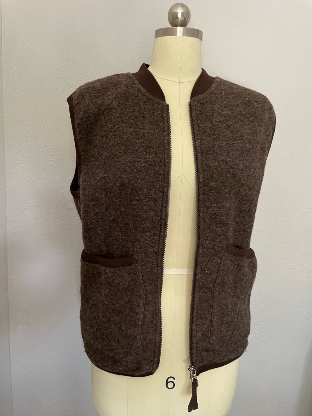 Men's Brown Wool Zip Front Vest